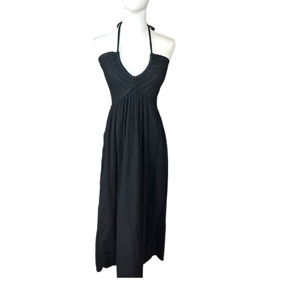 Miou Muse‎ NWT SZ SM Black crochet  Halter Maxi Dress - Picture 4 of 16